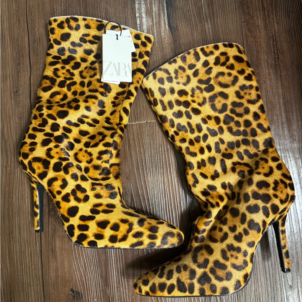 Zara Animal Print Heeled Boots